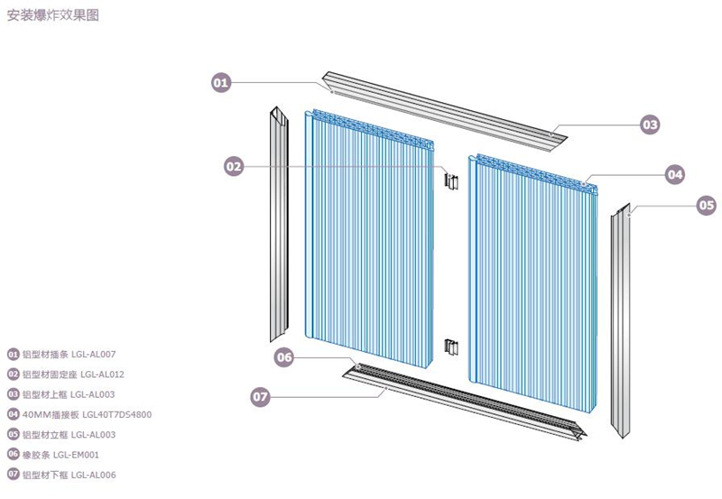 聚碳酸酯幕墙,PC插接阳光板安装爆炸解析效果图